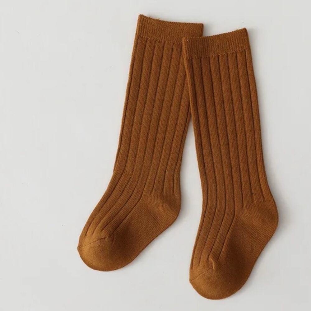 New girl's XL cotton knee high socks camel 5-7 years xl